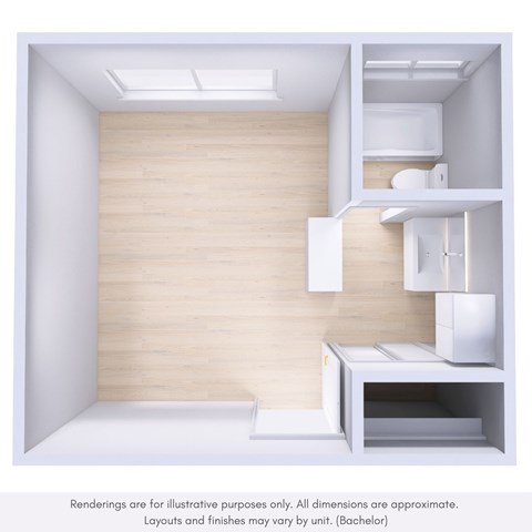 Floor plan for studio, 1 bath, 235 sqft